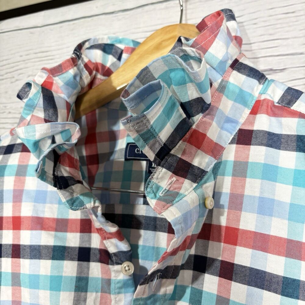 Upcycled Red White Blue Ruffle Collar XL Button Down Top Viral Patriotic Preppy - Picture 3 of 6